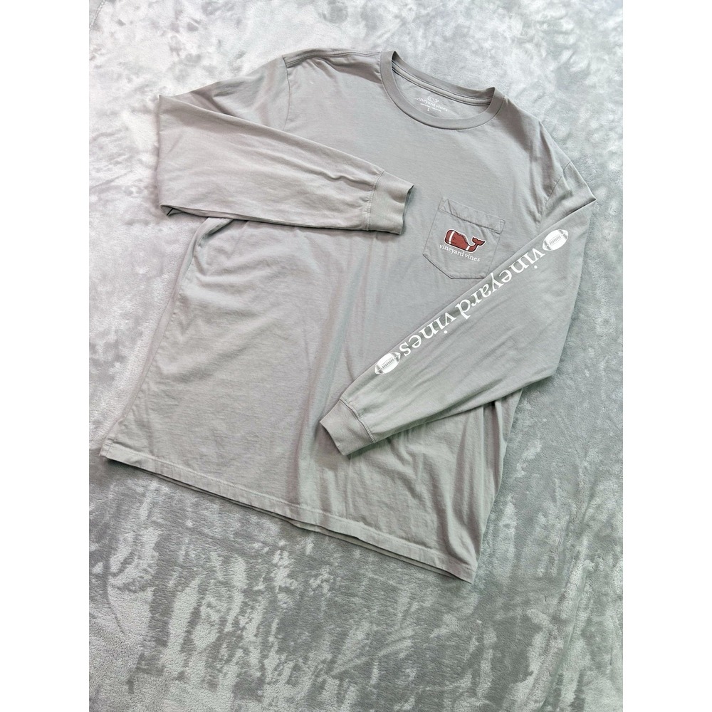 Vineyard Vines Football Long Sleeve T-Shirt Mens Large Grey Whale Logo Preppy - Picture 2 of 16